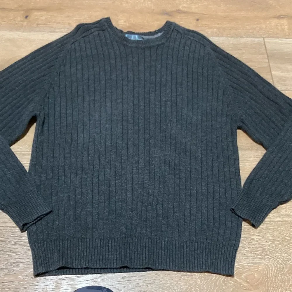 Oscar Dela Renta, gray ribbed cotton/acrylic, sweater size XXL